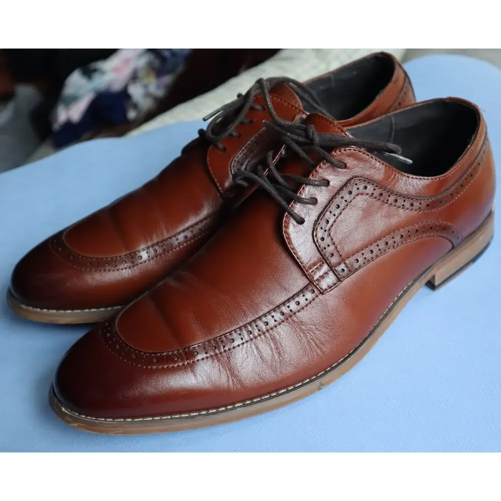 Stacy Adams Dwight Cap Toe Dress Shoes Burnished Cognac Brown Men 10W Wide